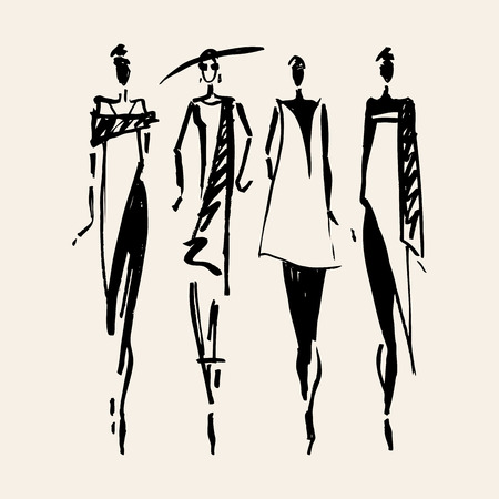dessin de mode Belle femme silhouette. Hand drawn illustration de mode.